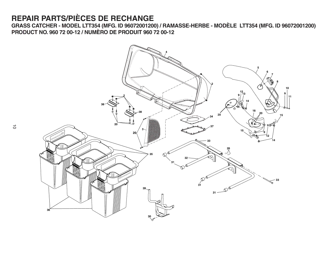 Poulan 960 72 00-12, LTT354, 96072001200, 406288 owner manual Repair PARTS/PIÈCES DE Rechange 