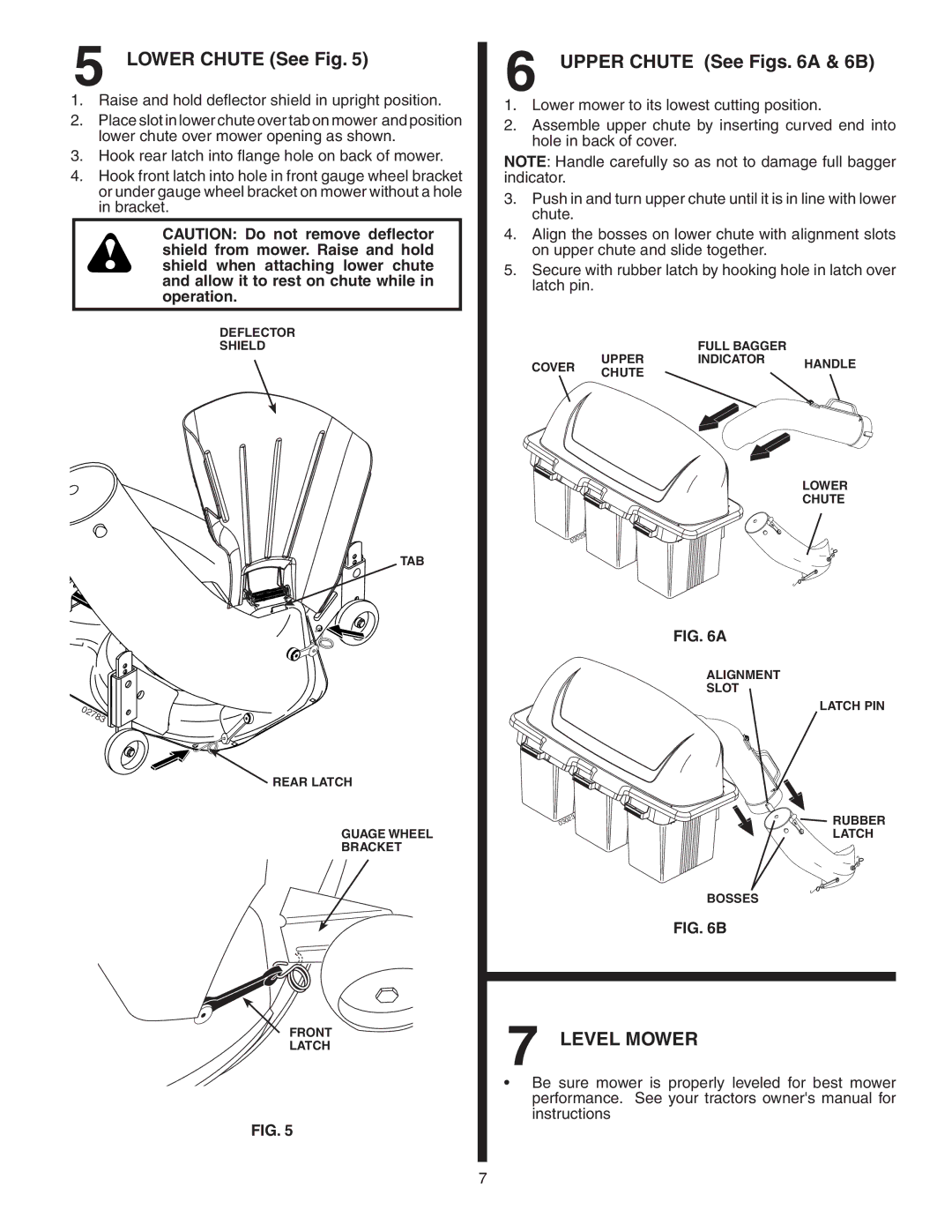 Poulan 406288, LTT354, 96072001200, 960 72 00-12 owner manual Lower Chute See Fig, Upper Chute See Figs a & 6B, Level Mower 