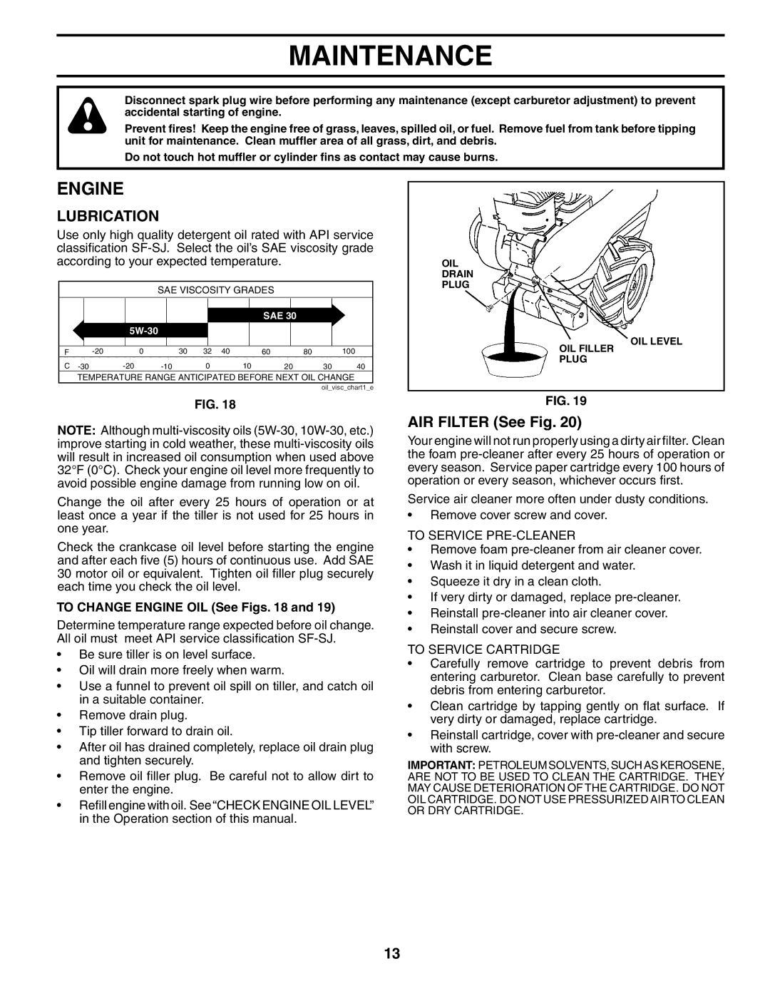 Poulan MRT500 owner manual Engine, AIR Filter See Fig 