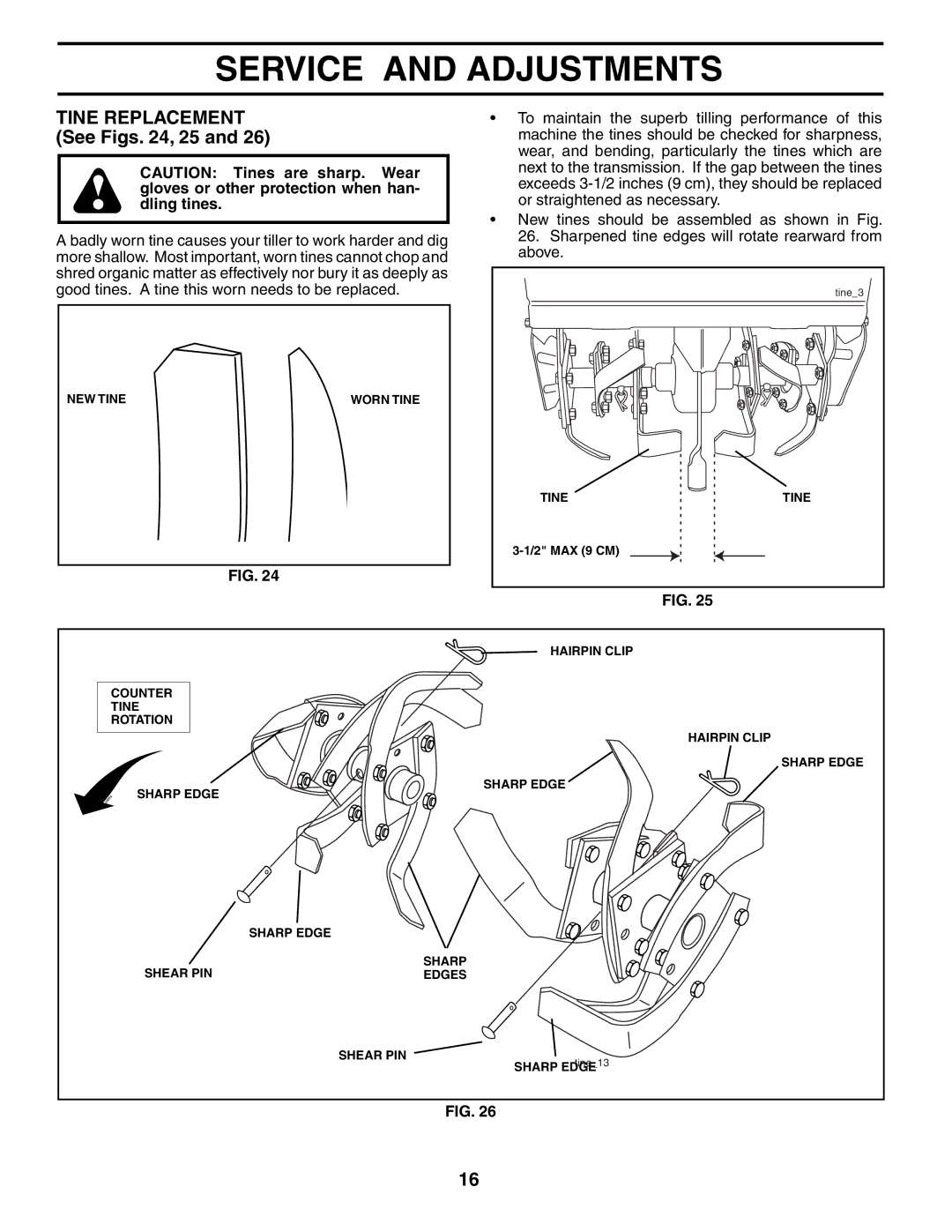 Poulan MRT500 owner manual Tine Replacement See Figs , 25 