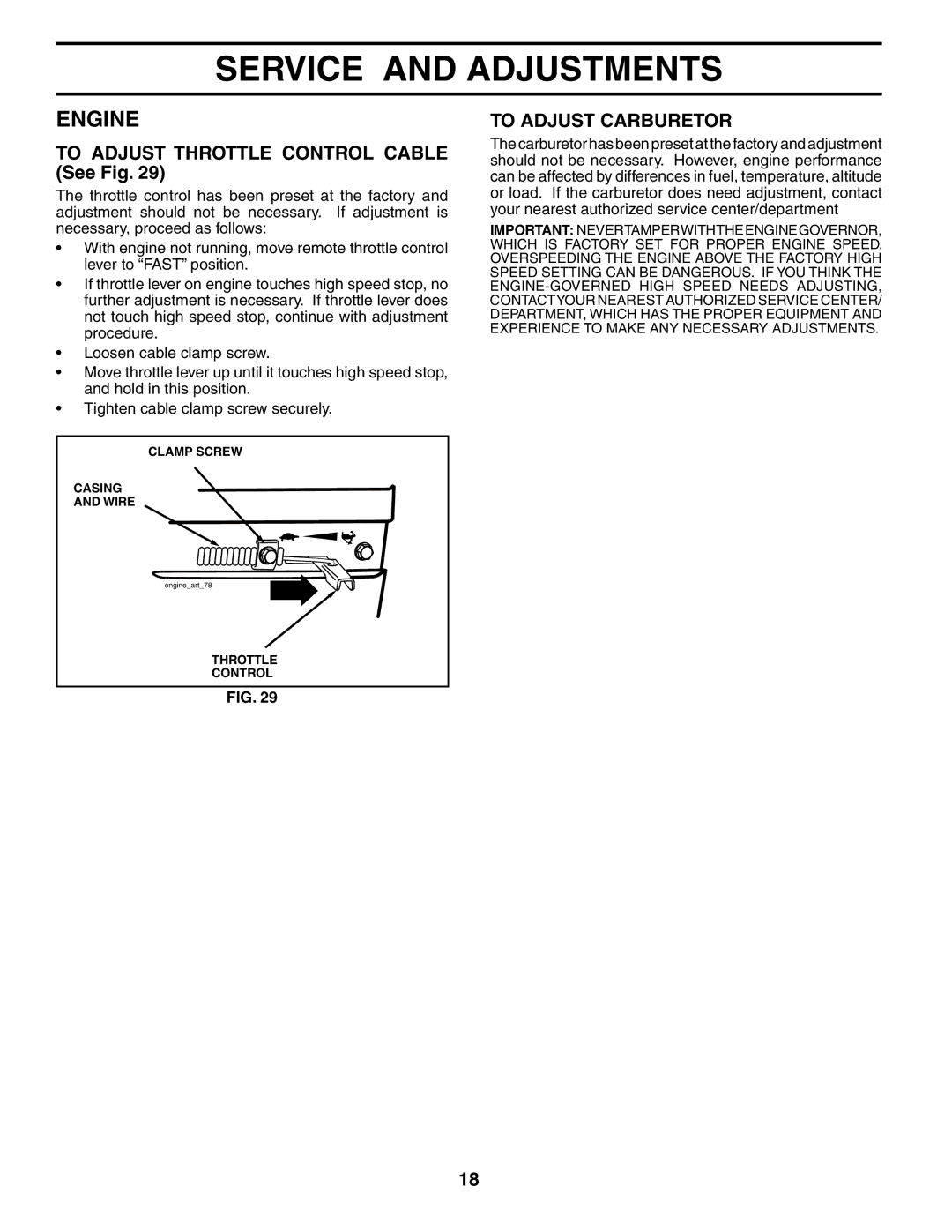 Poulan MRT500 owner manual To Adjust Throttle Control Cable See Fig, To Adjust Carburetor 