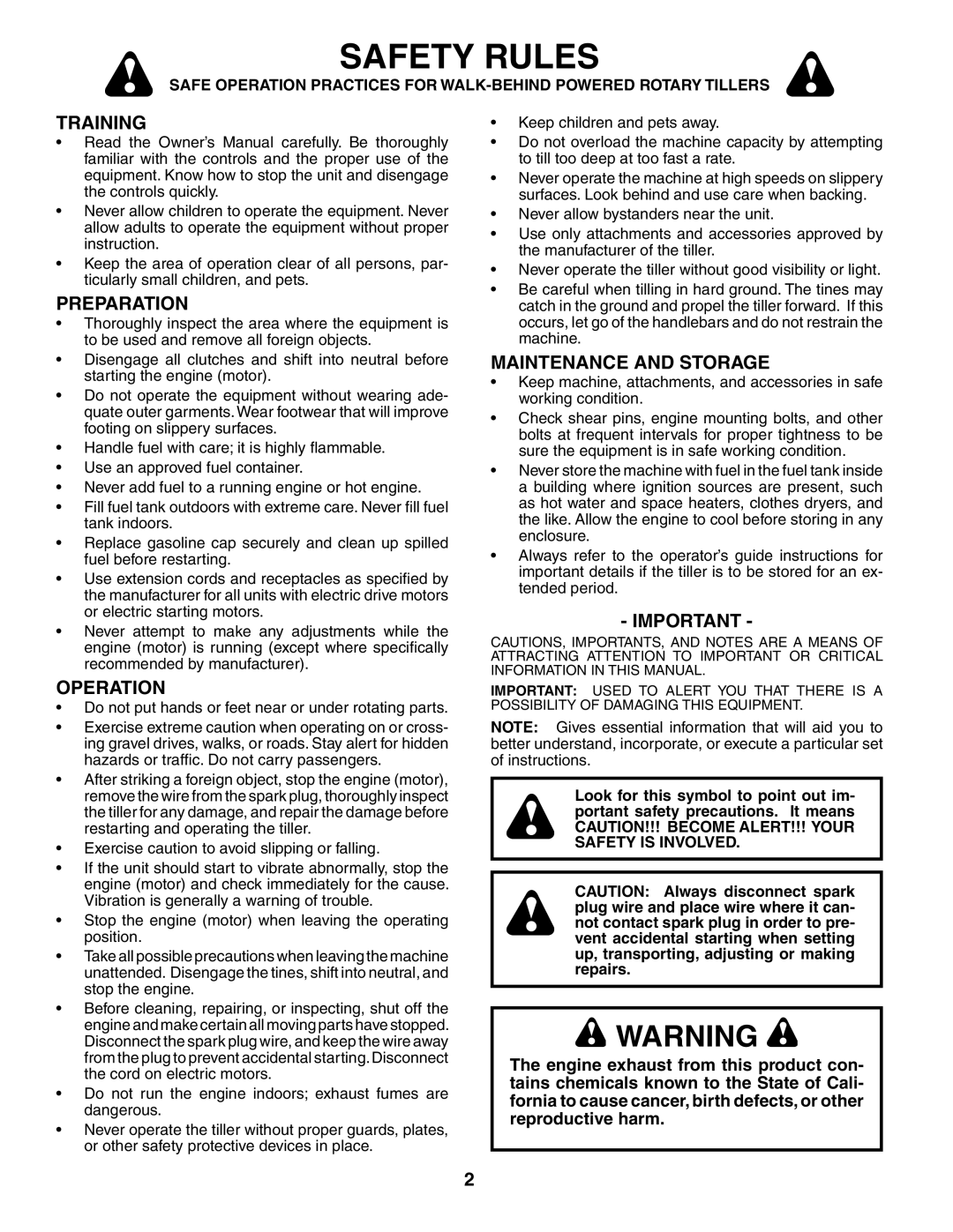 Poulan MRT500 owner manual Safety Rules, Training, Preparation, Operation, Maintenance and Storage 