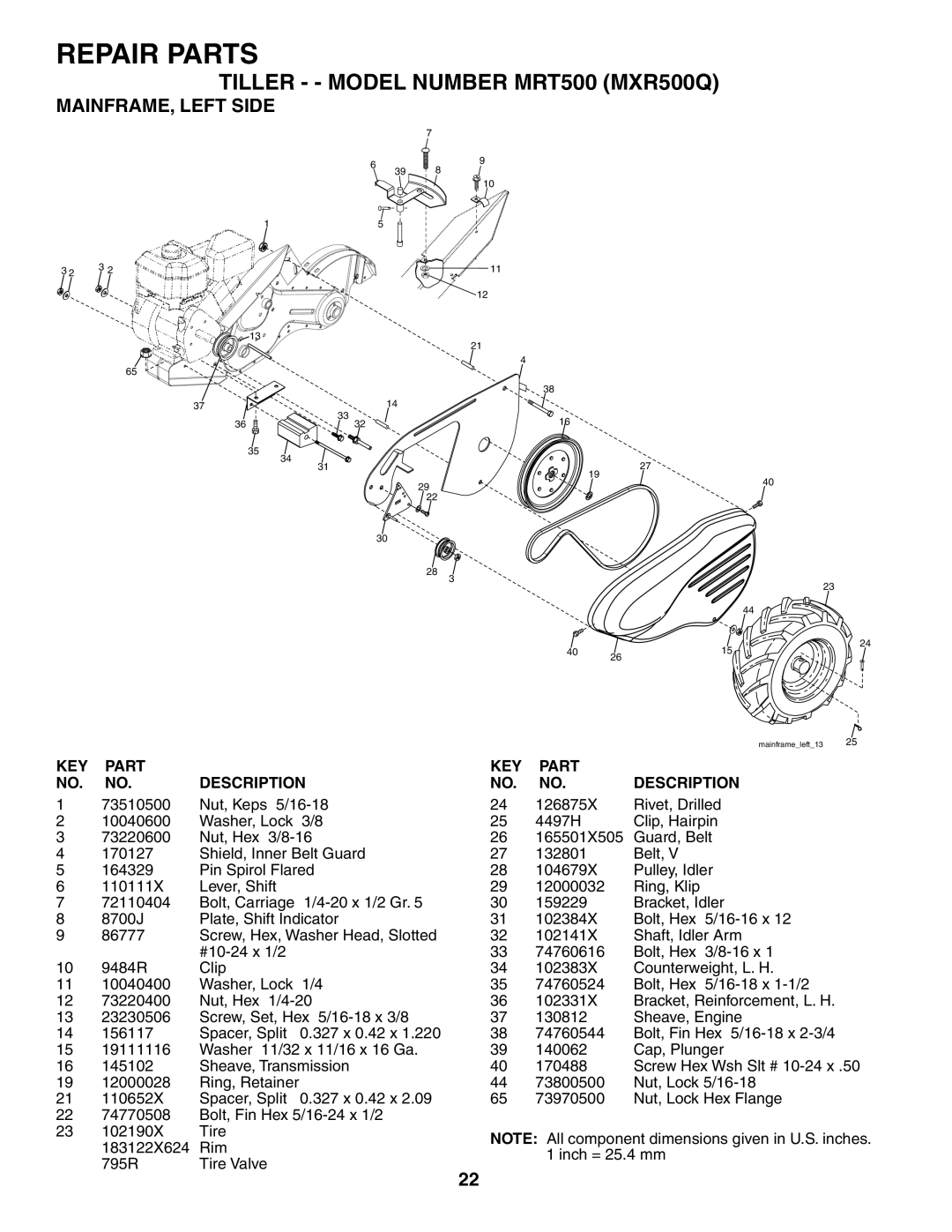 Poulan MRT500 owner manual MAINFRAME, Left Side 