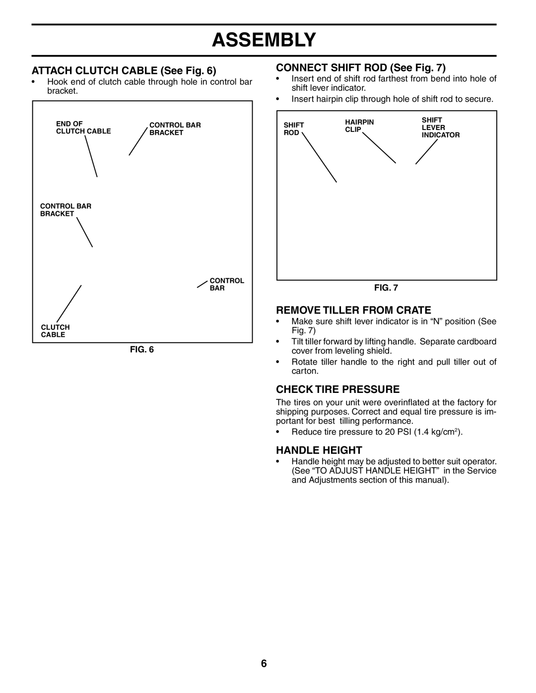Poulan MRT500 Attach Clutch Cable See Fig, Connect Shift ROD See Fig, Remove Tiller from Crate, Check Tire Pressure 