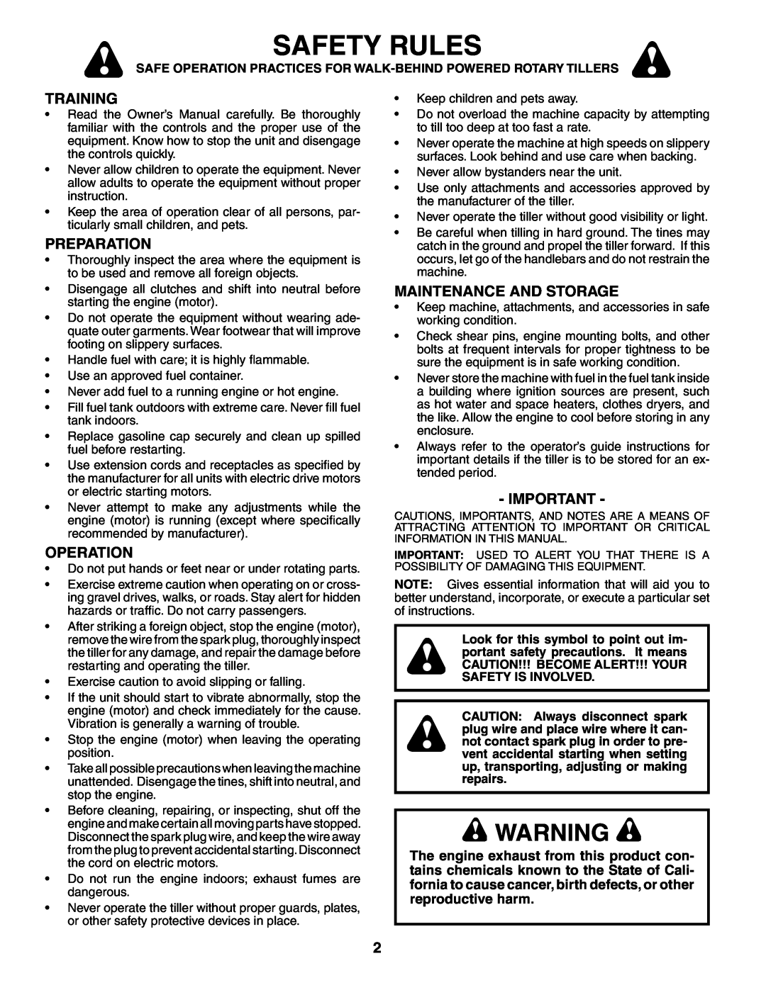 Poulan MRT500 owner manual Safety Rules, Training, Preparation, Operation, Maintenance And Storage 