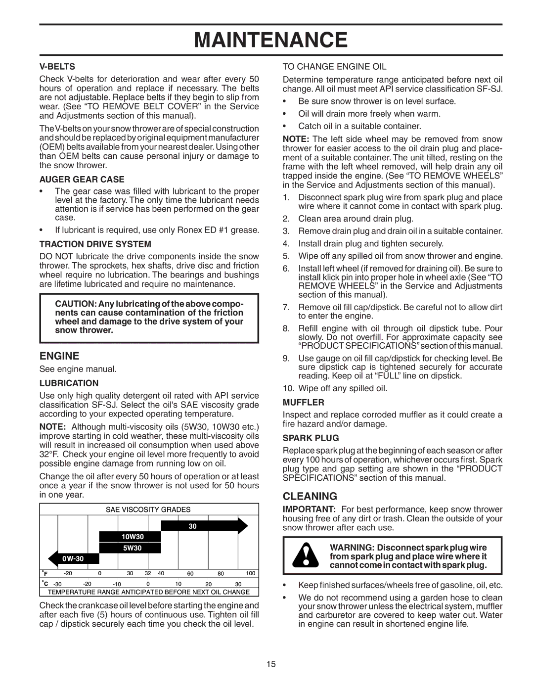 Poulan P10530ESA owner manual Engine, Cleaning 