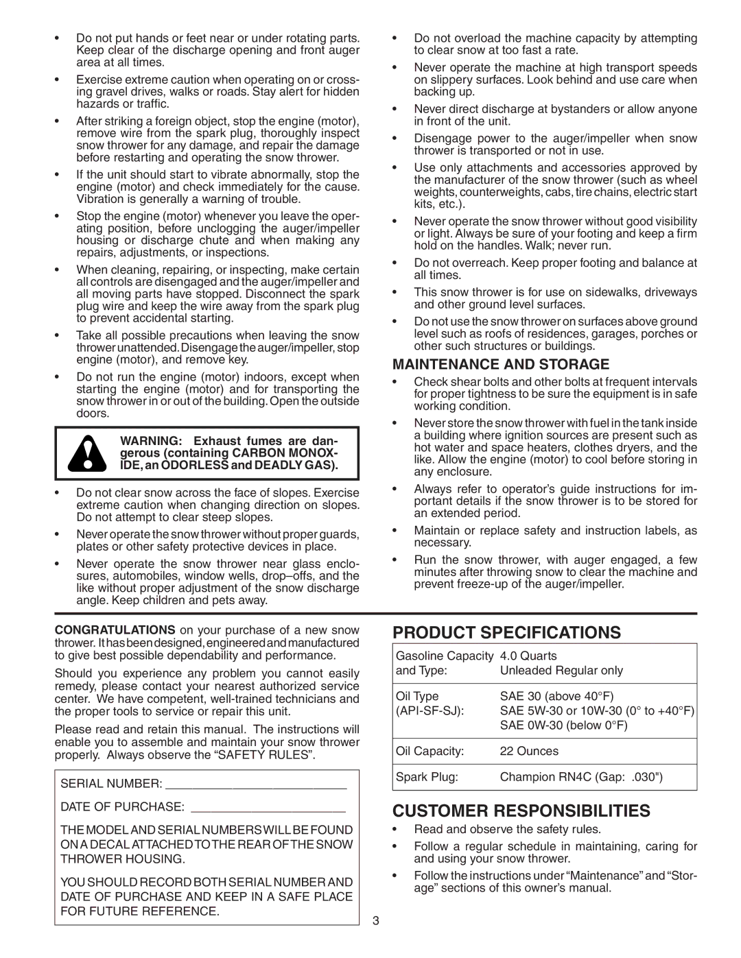 Poulan P10530ESA owner manual Maintenance and Storage, Api-Sf-Sj 