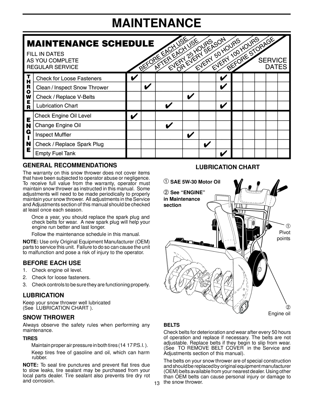 Poulan P14530ES owner manual Maintenance 