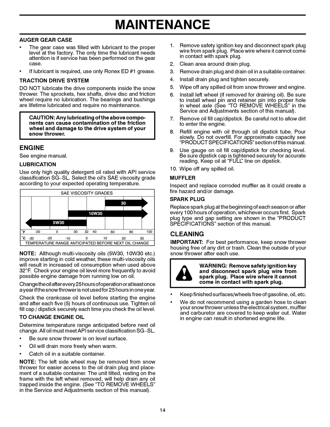 Poulan P14530ES owner manual Engine, Cleaning 