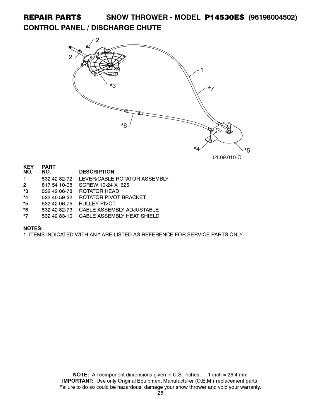 Poulan P14530ES 532 42 82-72 LEVER/CABLE Rotator Assembly, Rotator Pivot Bracket, Pulley Pivot, Cable Assembly Adjustable 