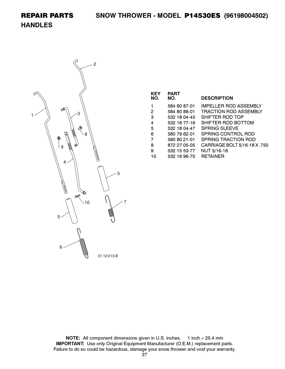 Poulan P14530ES owner manual Retainer 