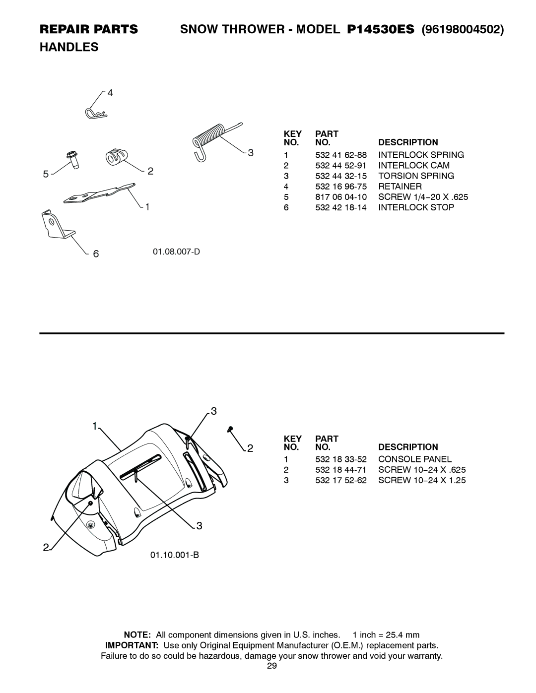 Poulan P14530ES owner manual 01.10.001-B, Interlock Stop 