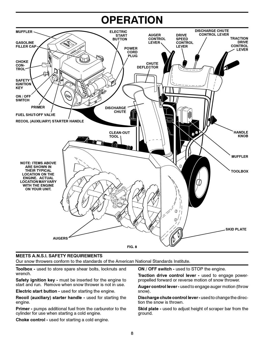 Poulan P14530ES owner manual Meets A.N.S.I. Safety Requirements, Electric start button used for starting the engine 