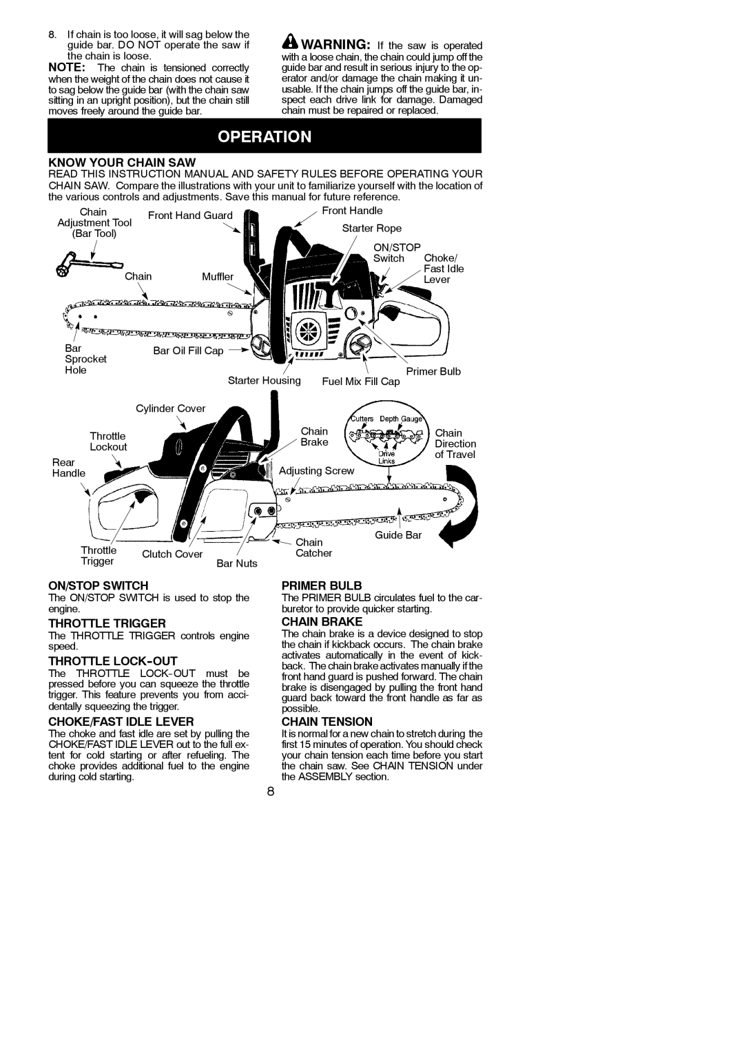 Poulan 115327926, P3816, 966557801 instruction manual Operation 