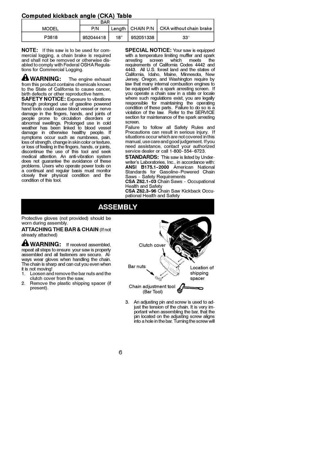 Poulan P3818, 966050501, 115153026 instruction manual Assembly, Attaching the BAR & Chain If not 