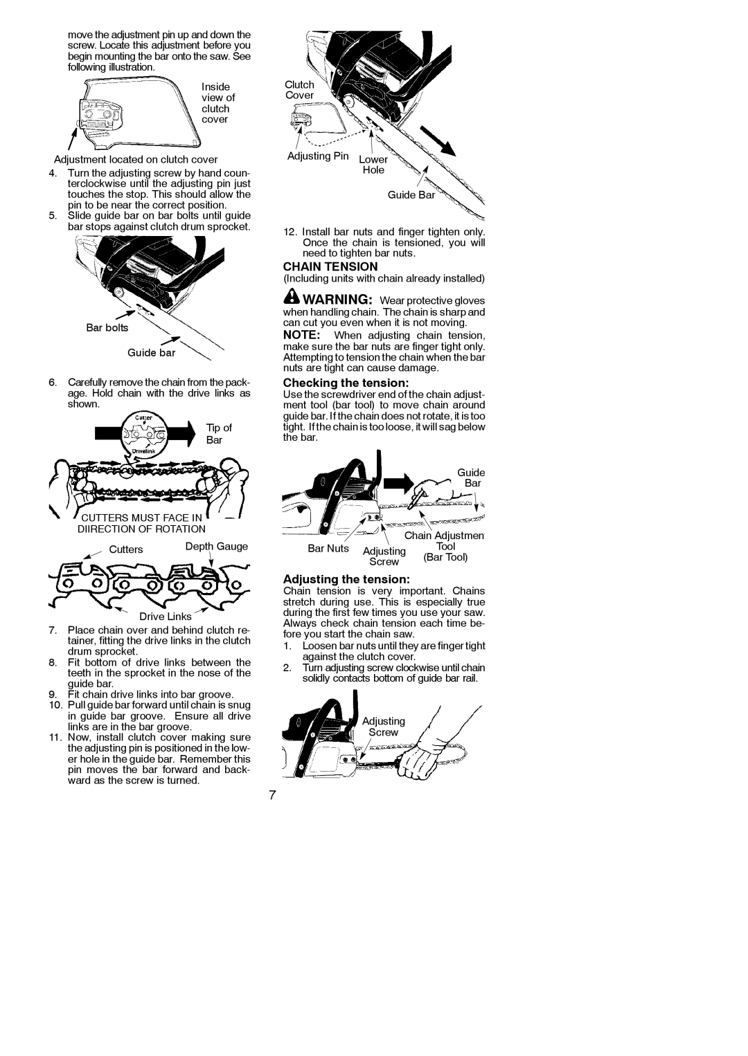 Poulan 966050501, P3818, 115153026 instruction manual Chain Tension, Checking the tension, Adjusting the tension 