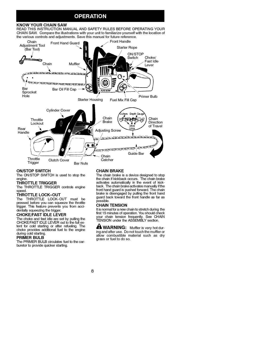 Poulan P3416, P4018WM, P4018AV, P3818AV, P3314WSA instruction manual Operation 