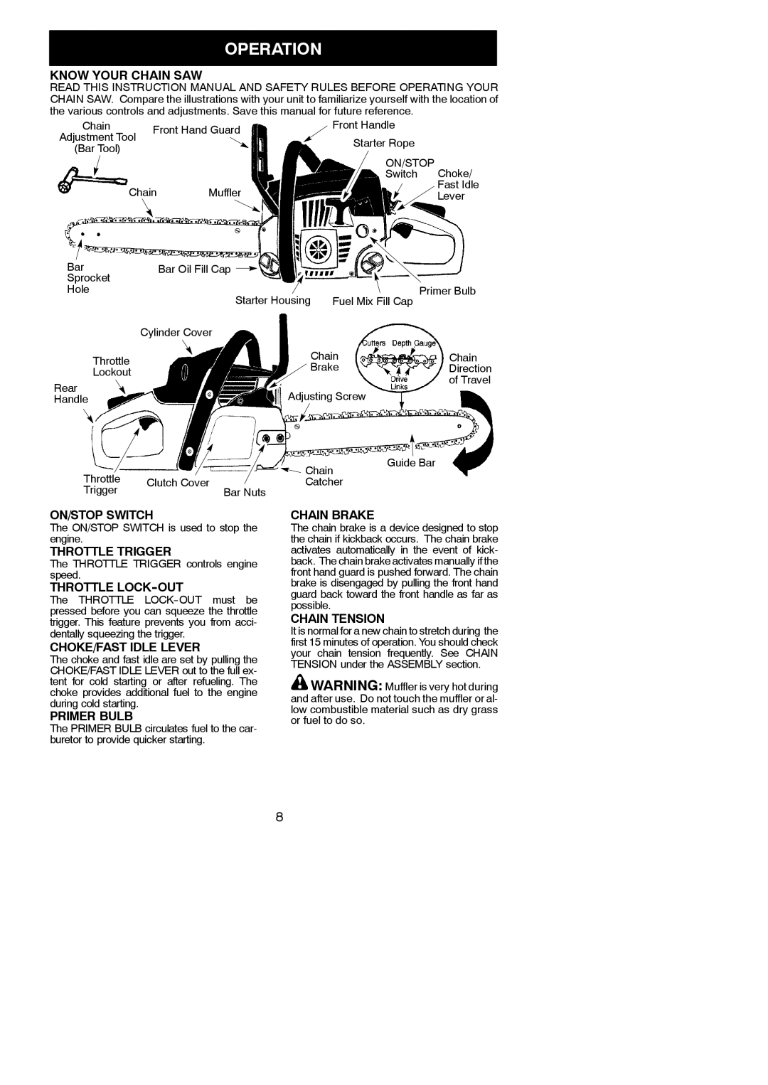 Poulan P4018WTL instruction manual Operation 