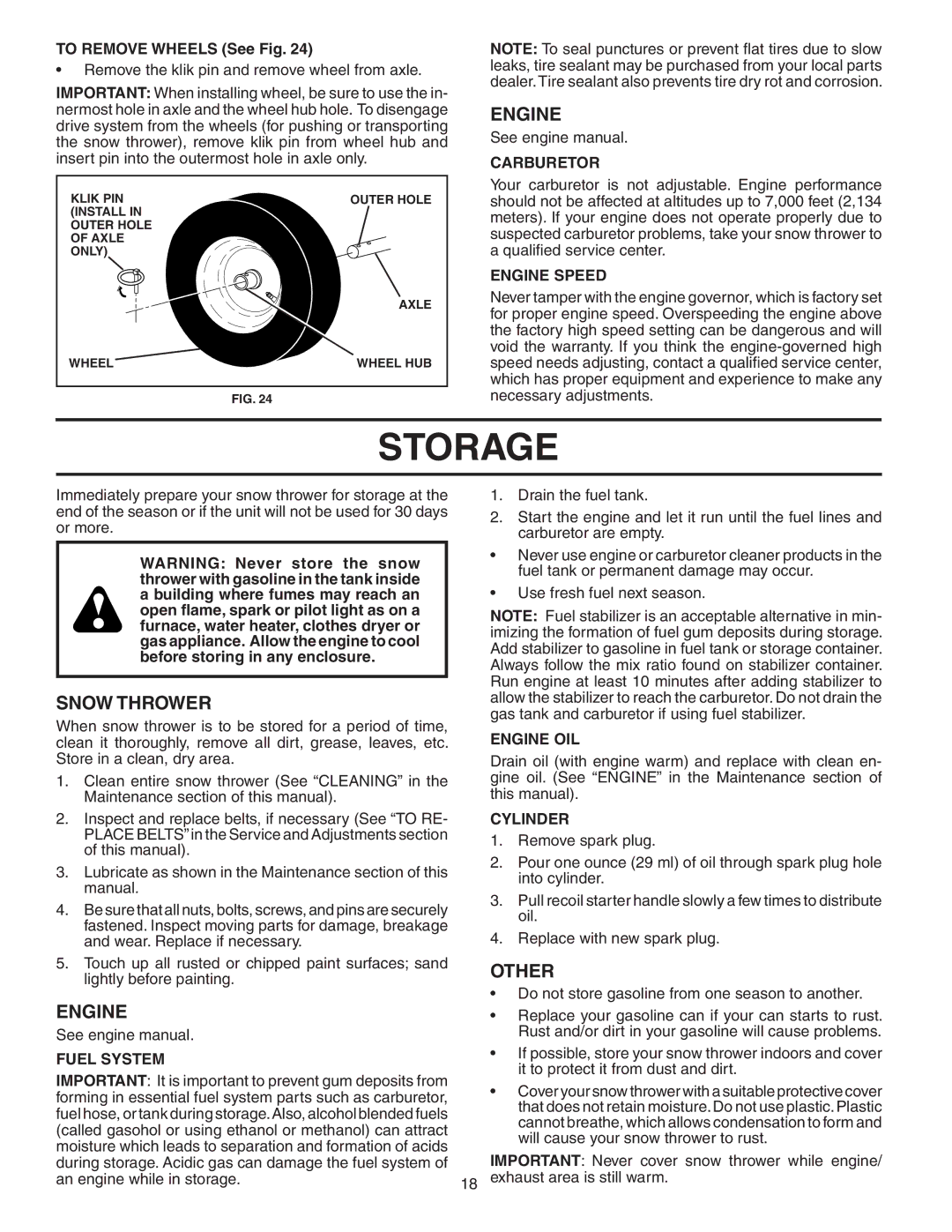 Poulan P8527ESA owner manual Storage, Other 