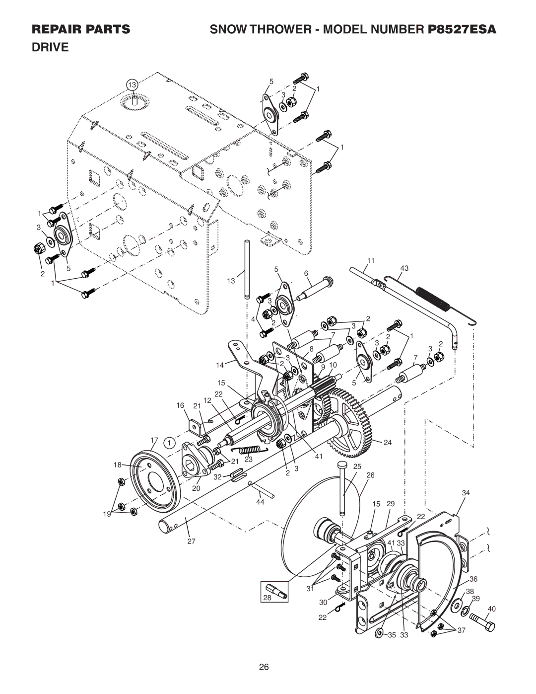 Poulan owner manual Repair Parts Snow Thrower Model Number P8527ESA Drive 