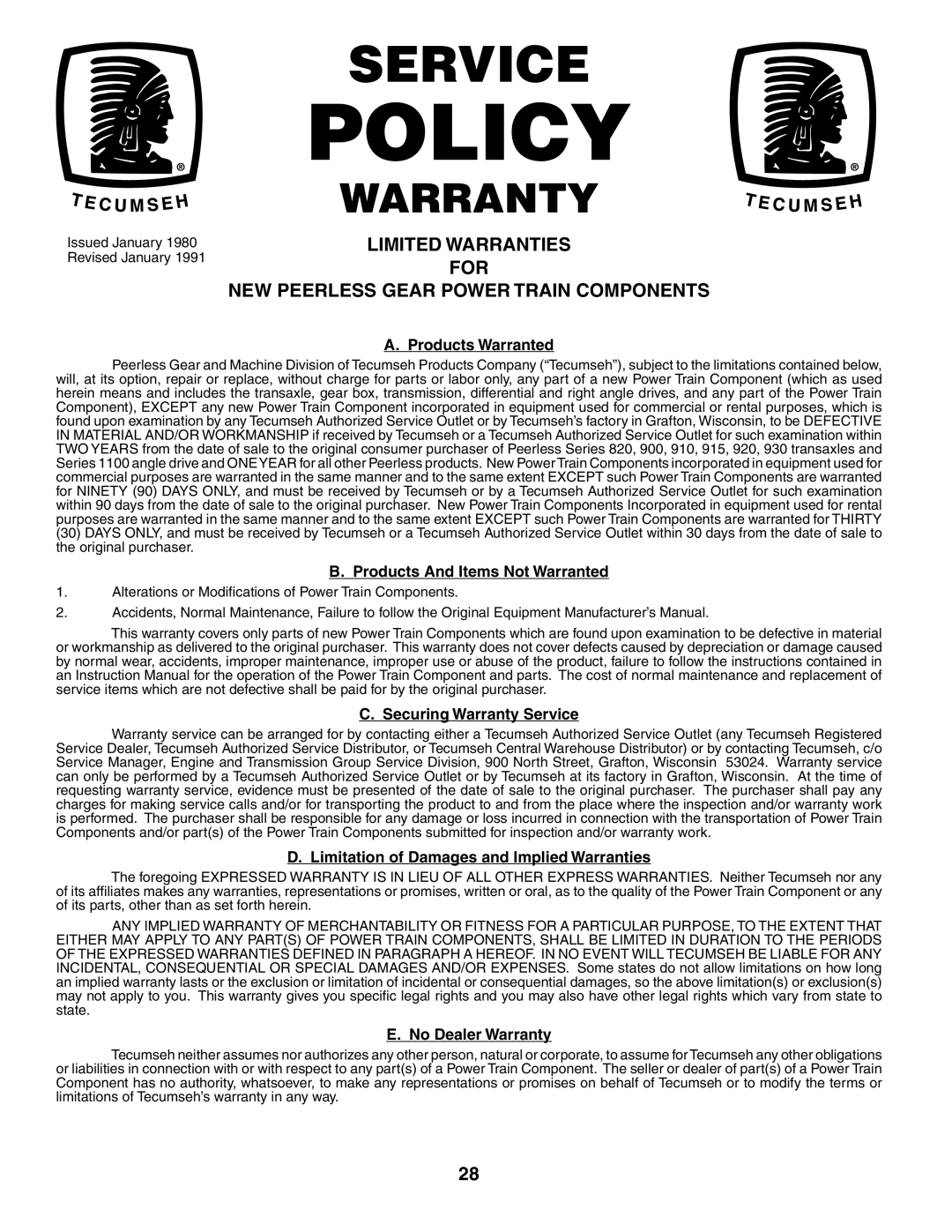 Poulan PB1638LT manual Policy 