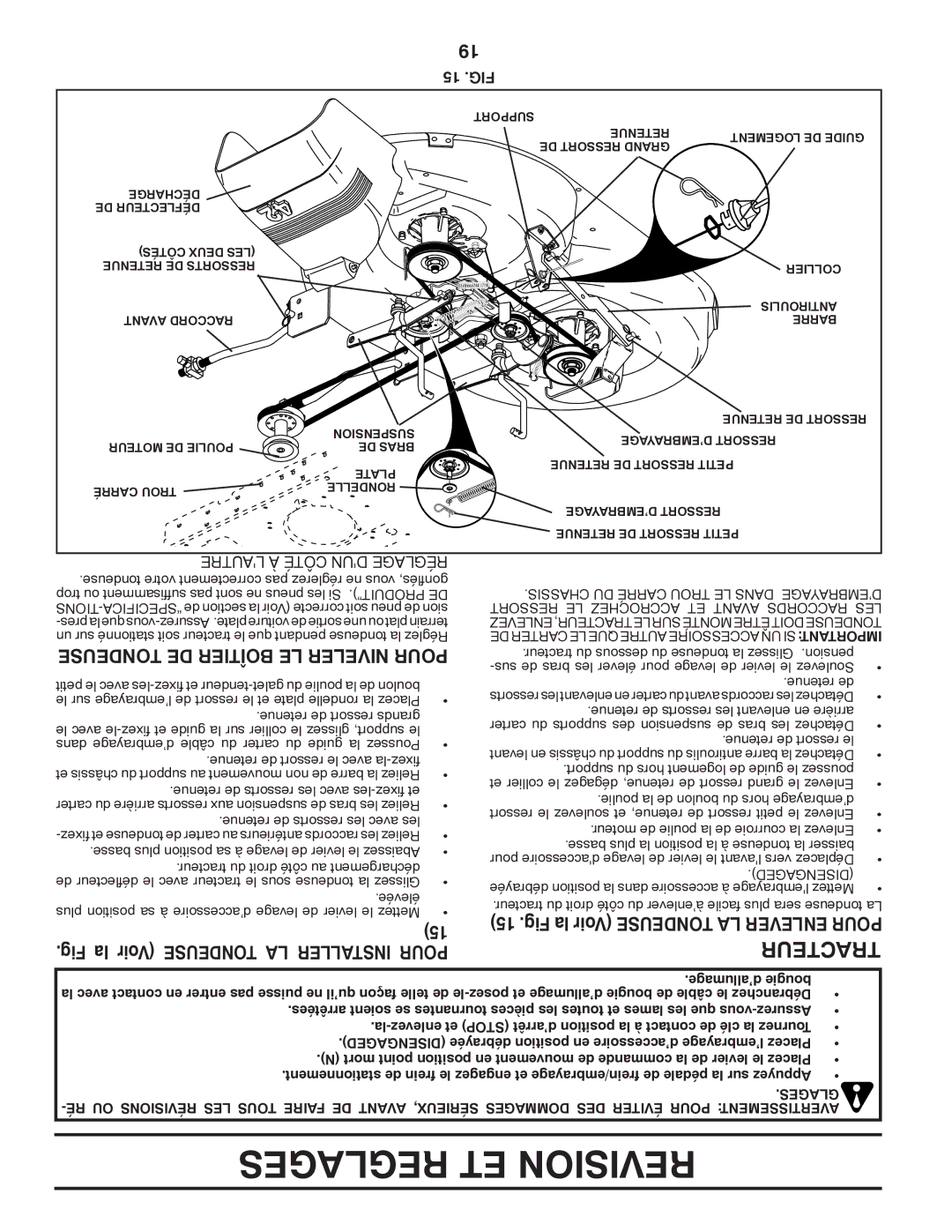 Poulan PB175H42LT manual Tondeuse DE Boîtier LE Niveler Pour, 15 .FIG, Lautre À Côté DUN Réglage 