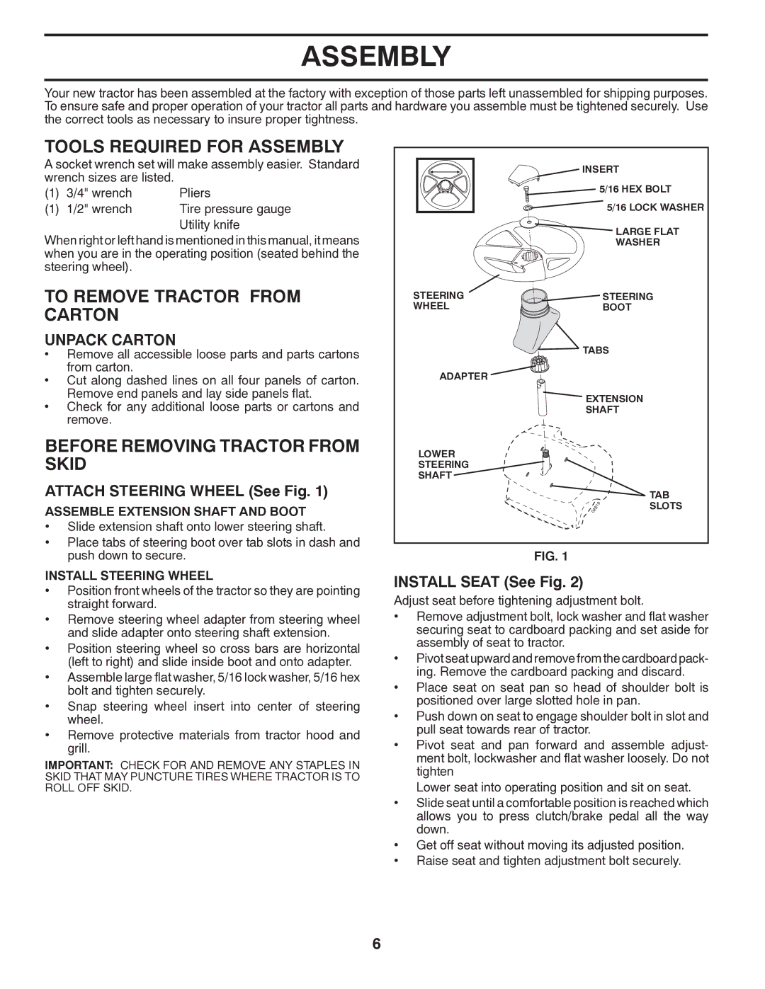 Poulan PB175H42LT manual Tools Required for Assembly, To Remove Tractor from Carton, Before Removing Tractor from Skid 