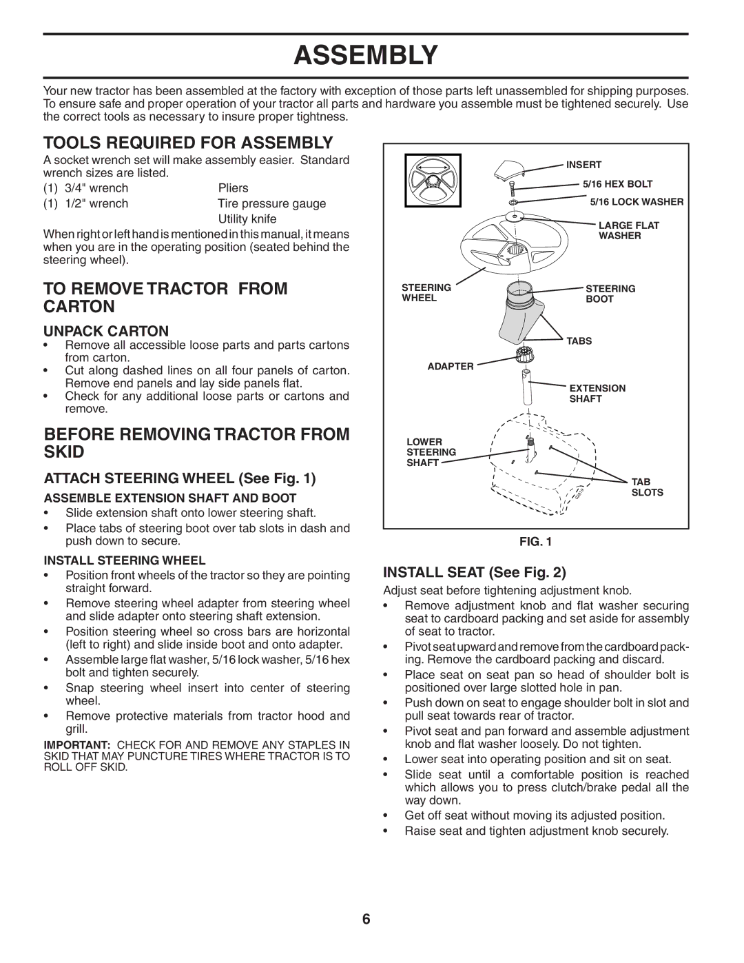 Poulan PB185H42LT manual Tools Required for Assembly, To Remove Tractor from Carton, Before Removing Tractor from Skid 