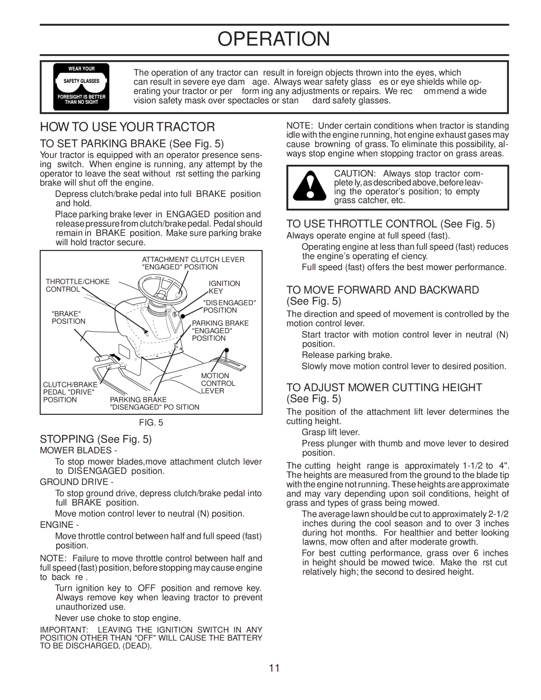 Poulan PB18H42LT manual HOW to USE Your Tractor 