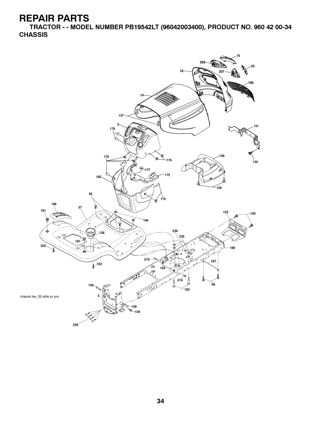 Poulan PB19542LT manual Chassis 