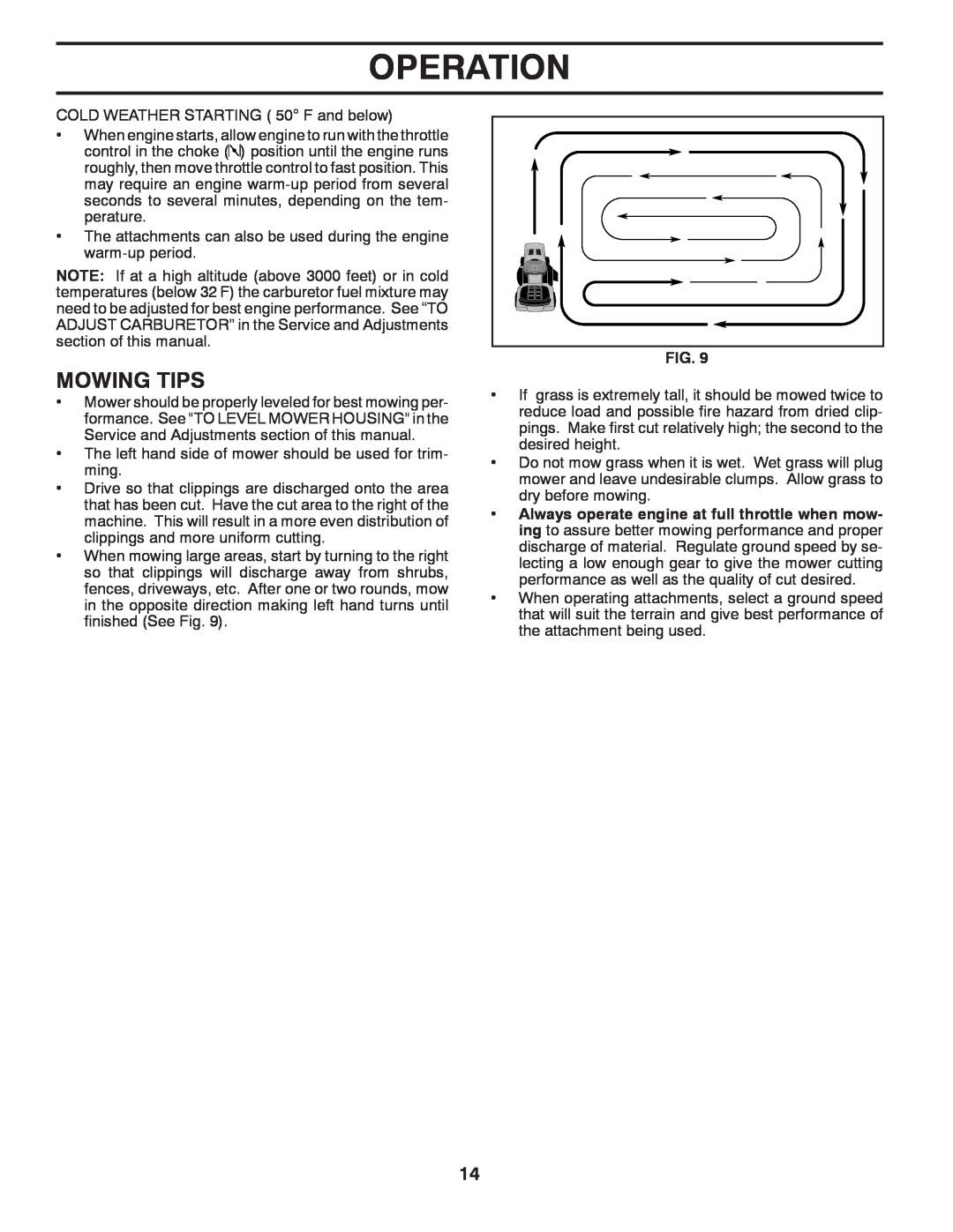 Poulan PB19542LT manual Mowing Tips, Operation 