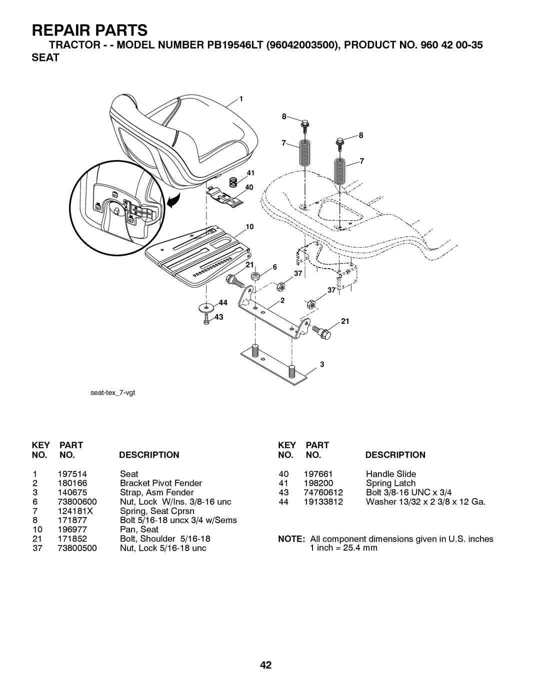 Poulan pb19546lt manual Seat 