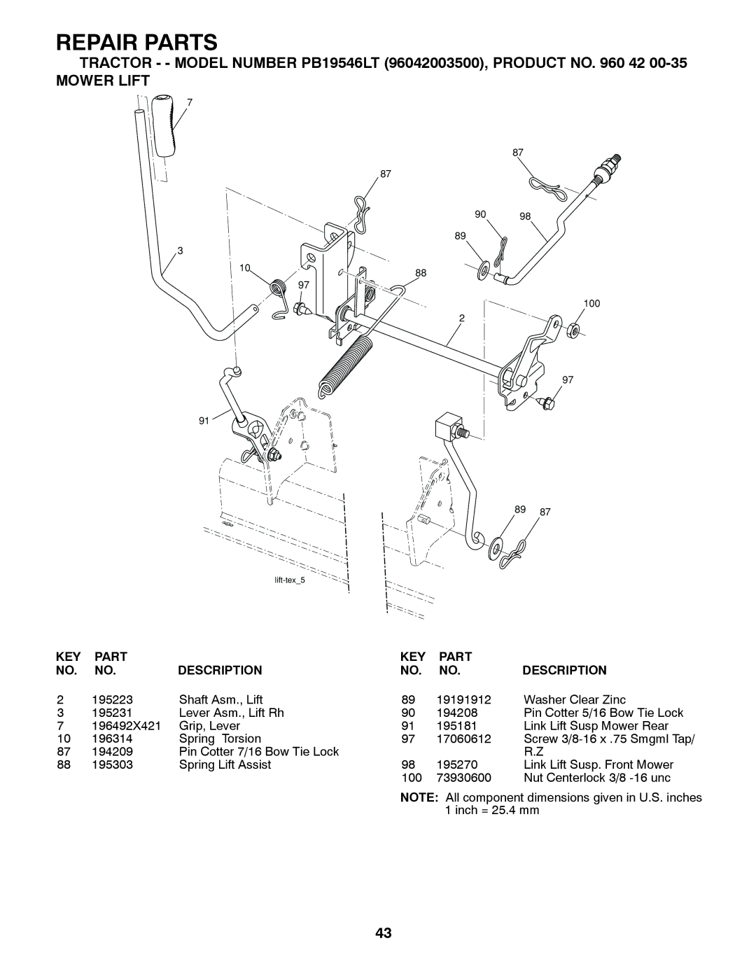 Poulan pb19546lt manual Mower Lift 