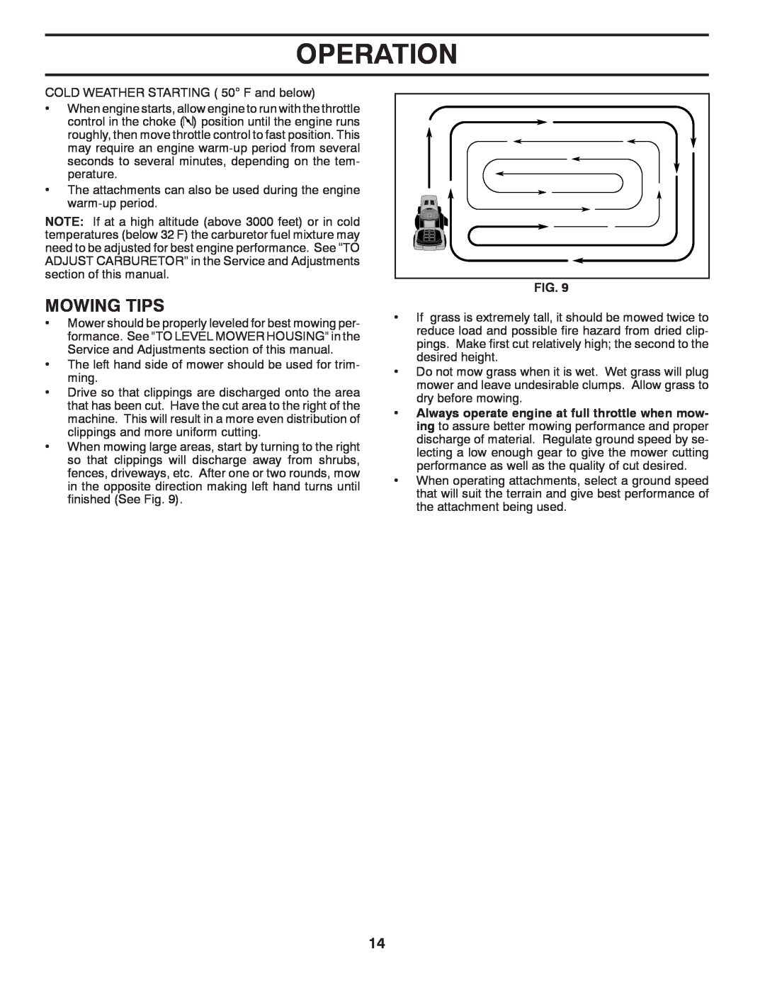 Poulan pb19546lt manual Mowing Tips, Operation 