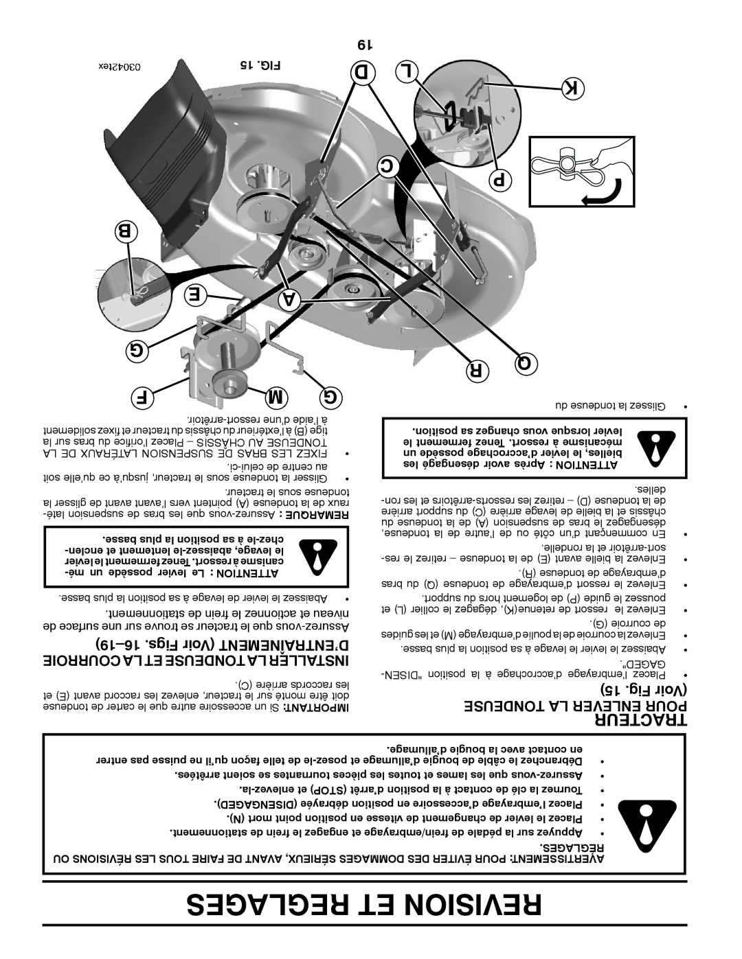 Poulan PB195H42LT Reglages ET Revision, Fig Voir, Courroie LA ET Tondeuse LA Installer, Tondeuse LA Enlever Pour, 15 .FIG 