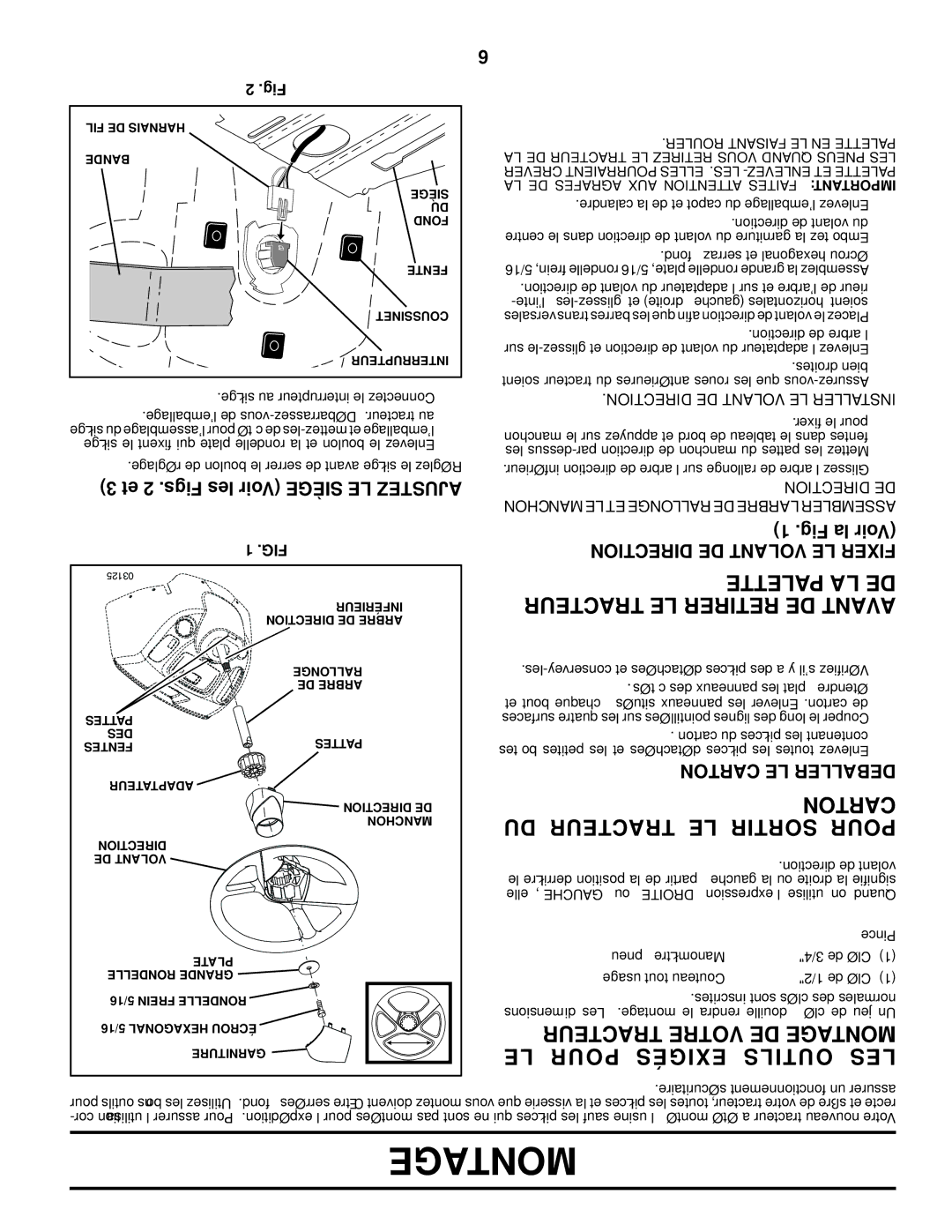 Poulan PB195H42LT manual DU Tracteur LE Sortir Pour, Pour Exigés Outils LES, Et 2 .Figs les Voir Siège LE Ajustez 