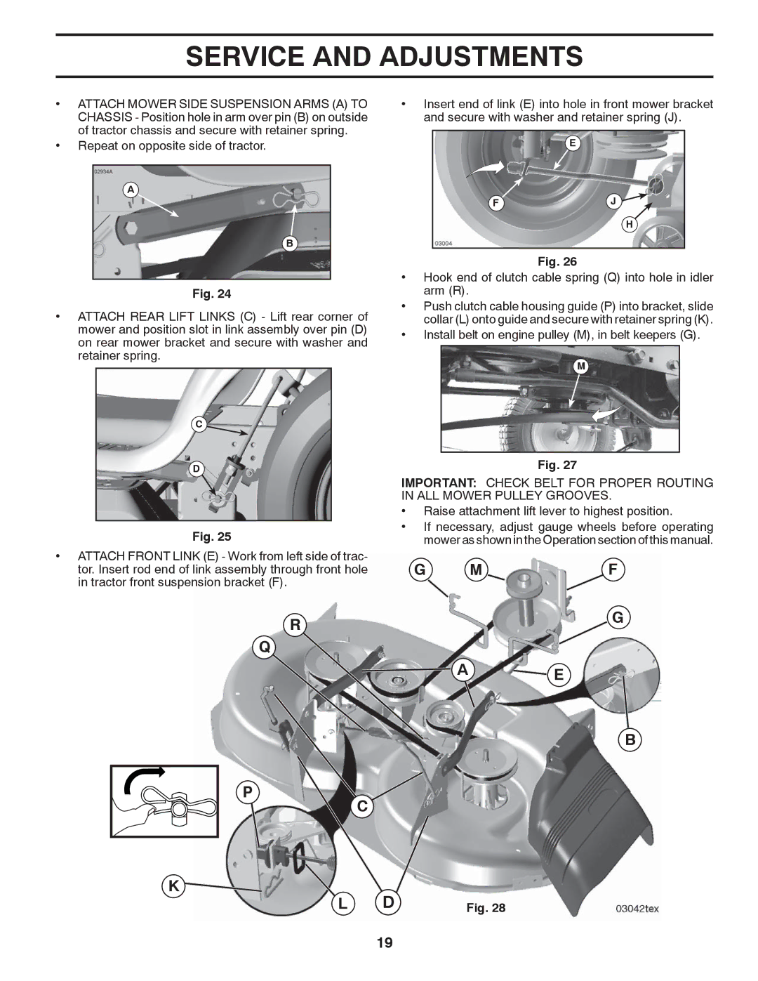 Poulan PB195H42LT warranty Install belt on engine pulley M, in belt keepers G 