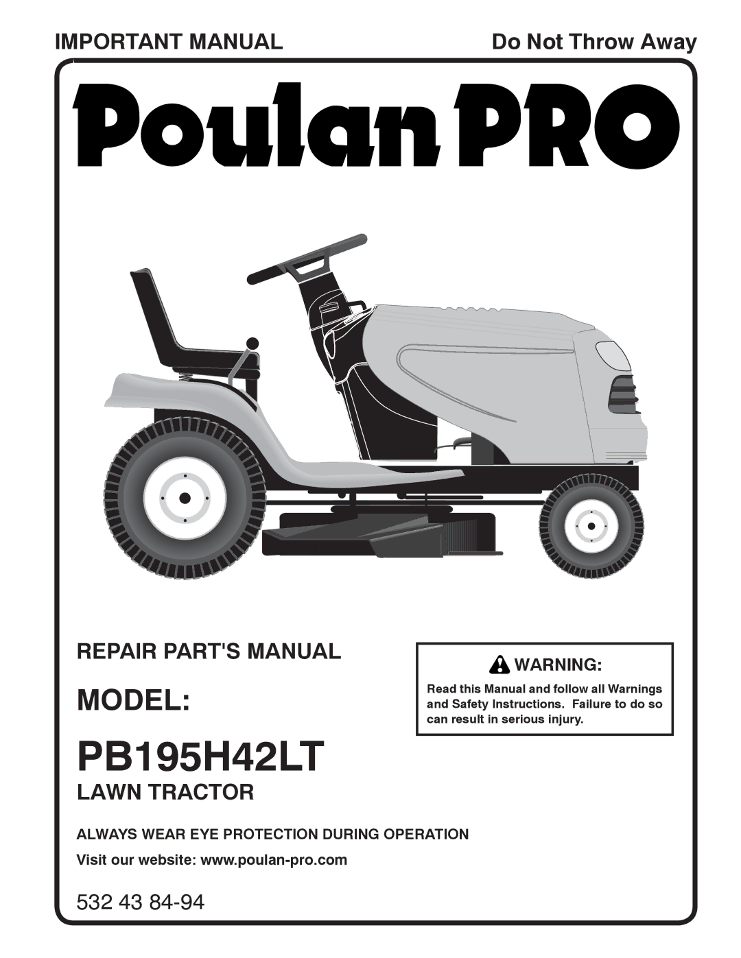 Poulan PB195H42LT manual Model 