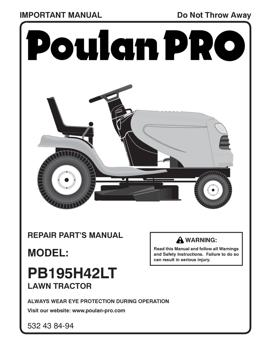 Poulan PB195H42LT manual 