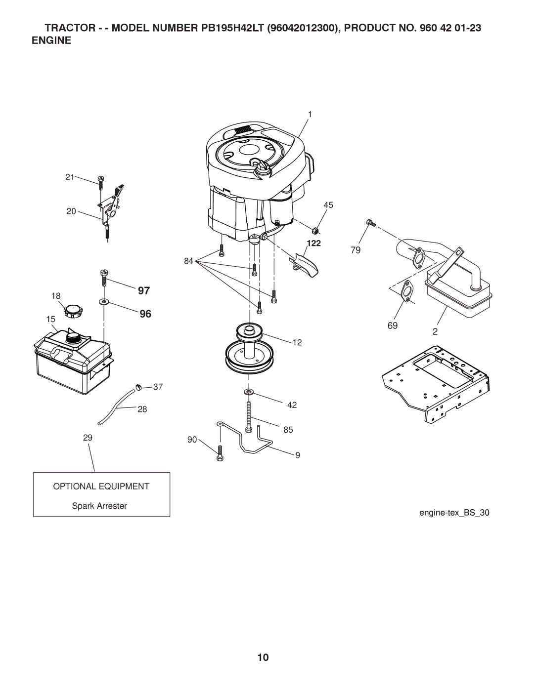 Poulan PB195H42LT manual Engine 