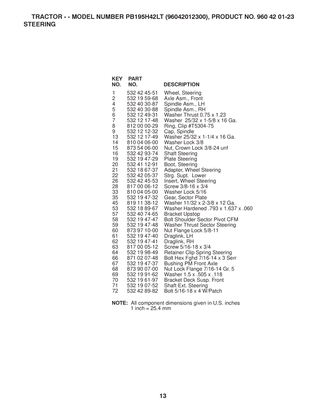 Poulan PB195H42LT manual Steering 