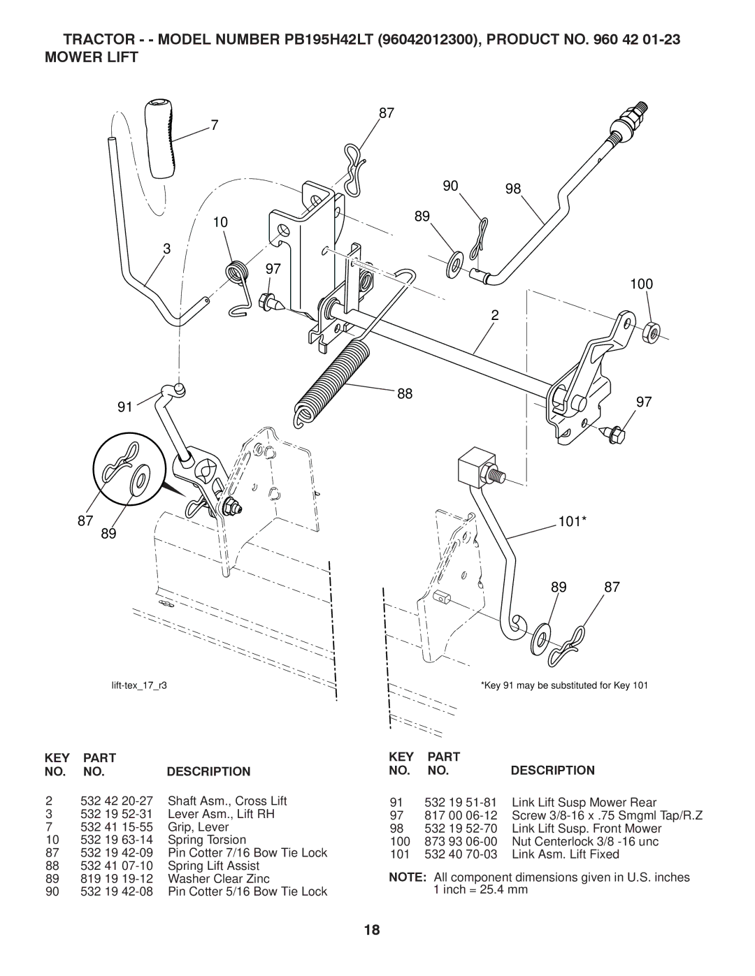 Poulan PB195H42LT manual Mower Lift, 100 101 