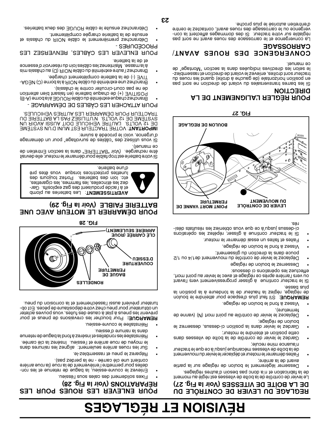 Poulan PB195H42LTX manual Carrossage, AVANT/ Roues DES Convergence, Tionrecdi, LA DE L’ALIGNEMENT Régler Pour 