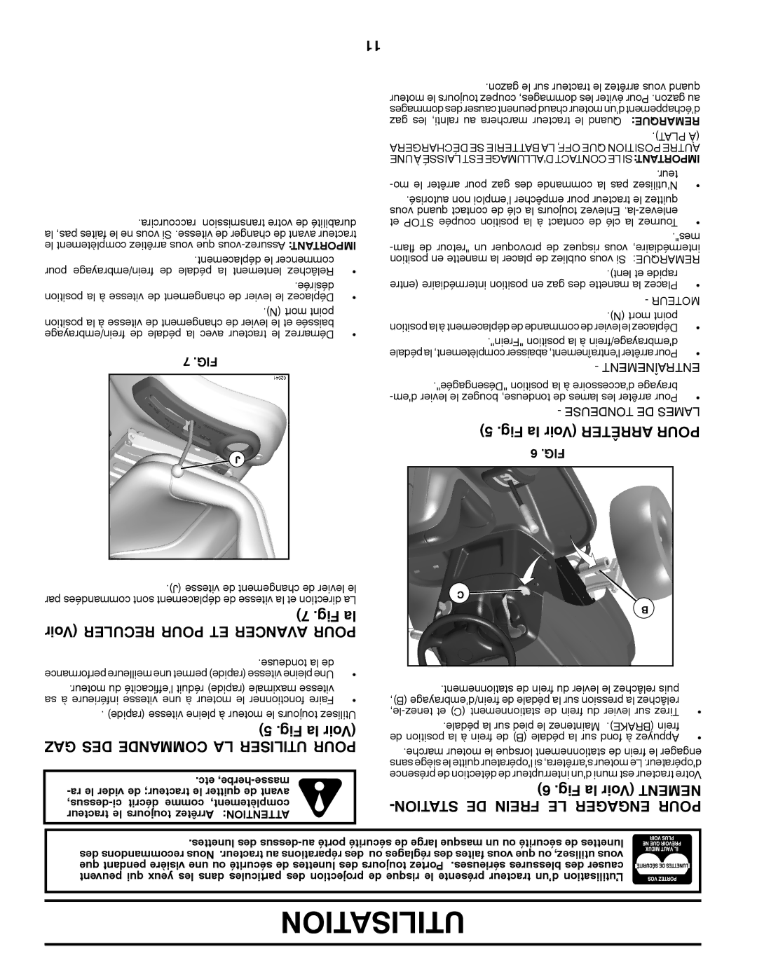 Poulan PB195H42LTX Voir Reculer Pour ET Avancer Pour, GAZ DES Commande LA Utiliser Pour, Fig la Voir Arrêter Pour 