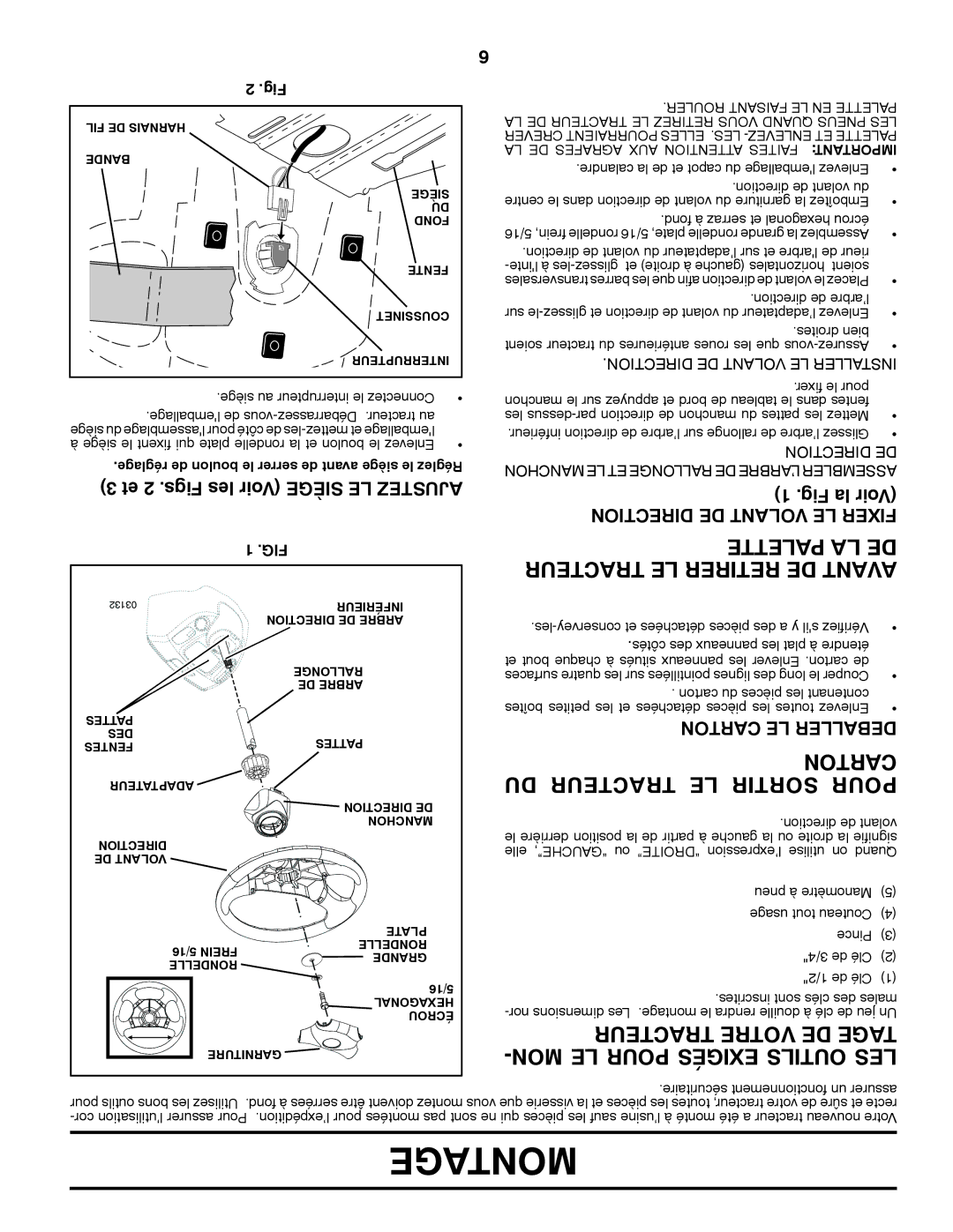 Poulan PB195H42LTX manual DU Tracteur LE Sortir Pour, MON LE Pour Exigés Outils LES, Tionrecdi DE Volant LE Fixer 