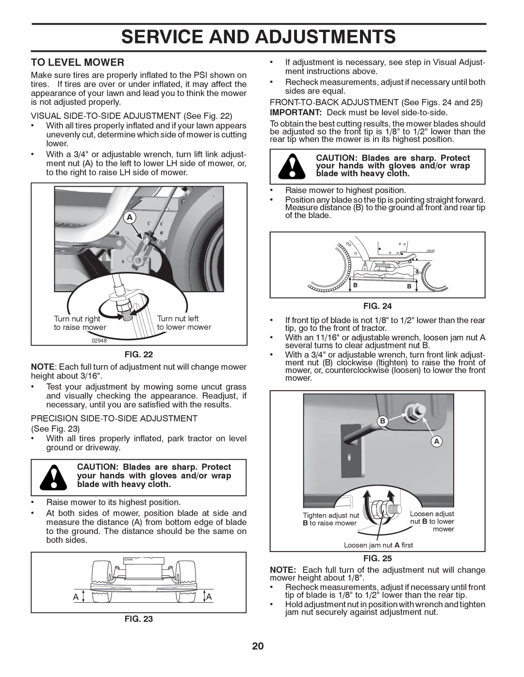 Poulan PB195H46YT manual To Level Mower, Turn nut right Turn nut left To raise mower To lower mower 