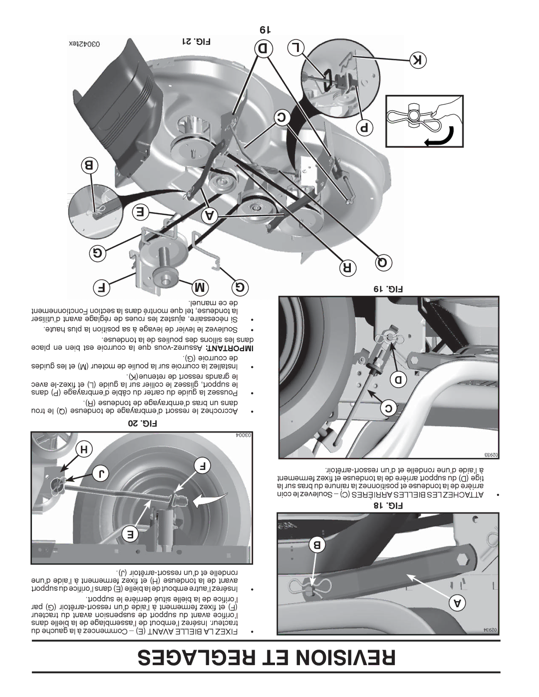 Poulan PB195H46YT manual Fig, 20 .FIG, 18 .FIG, Coin le Soulevez C Arrières Bielles LES Attachez 