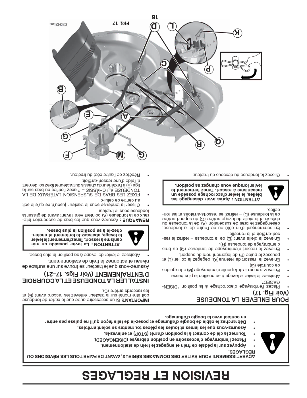 Poulan PB195H46YT manual Fig Voir, Courroie LA ET Tondeuse LA Installer, Tondeuse LA Enlever Pour, 17 .FIG 