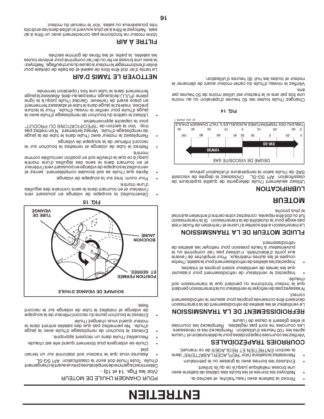 Poulan PB195H46YT manual AIR À Filtre, ’AIR Tamis LE Nettoyer, Sionmistrans LA DE Moteur Fluide, Trapézoïdales Courroies 