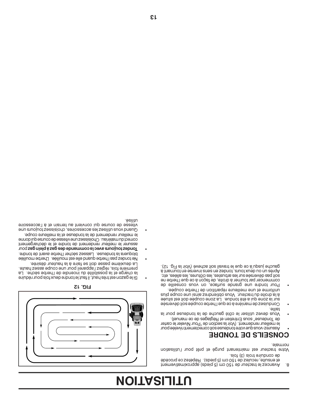 Poulan PB195H46YT manual Utilisation, Tondre DE Conseils, 12 .FIG 